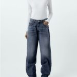 Women Mid Rise Balloon Jeans Dark Blue Washed Jeans