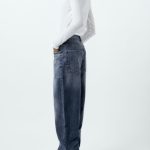 Women Mid Rise Balloon Jeans Dark Blue Washed Jeans -